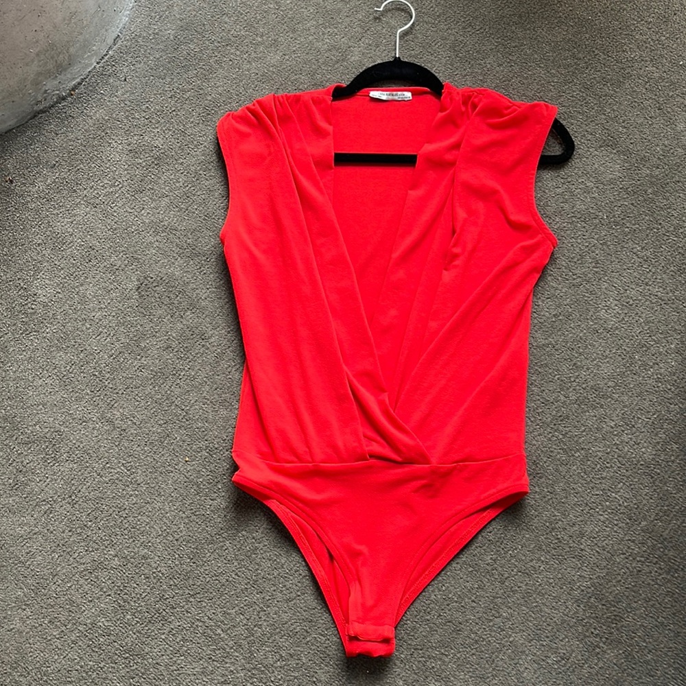 Zara Red Plunge Neck Bodysuit
